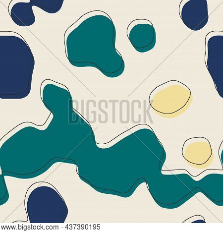 Seamless Abstract Organic Blog Shapes In Various Colors With Offset Outline Surface Pattern Design F