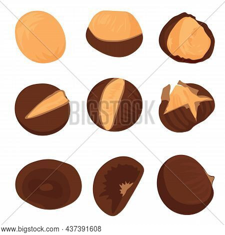 A Set Of Roasted Chestnuts Vector Stock Illustration. Street Fast Food. Chuseok Food. Isolated On A 