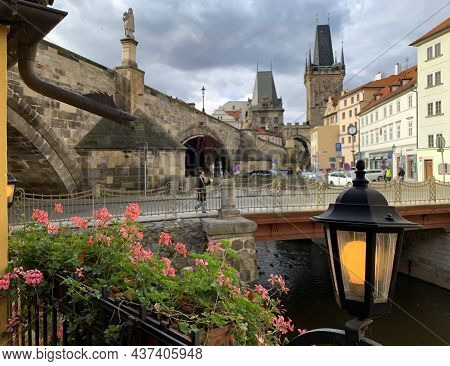 Prague, Czech Republic - October 15, 2021: View Of The Bridge Over The Chertovka River And The Famou