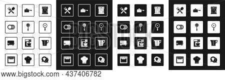 Set Coffee Machine, Spatula, Plate, Crossed Fork And Spoon, Frying Pan, Measuring Cup And Toaster Ic