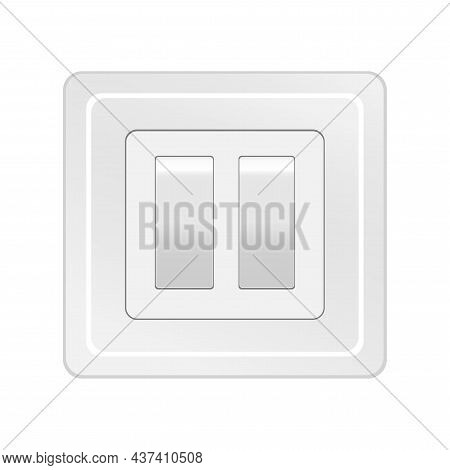 Double Wall Switch. Electric Power. Flat Button. Lamp Light. Plastic Home Element. Vector Illustrati