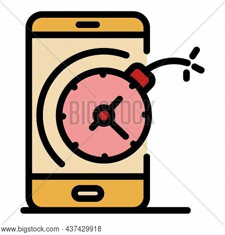 Smartphone And Time Bomb Icon. Outline Smartphone And Time Bomb Vector Icon Color Flat Isolated
