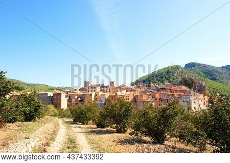 Landscape with village Pratdip in Spanish Catalunya
