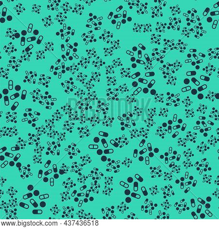 Black Medical Pill Bottle Biohacking Icon Isolated Seamless Pattern On Green Background. Pharmacy Bi