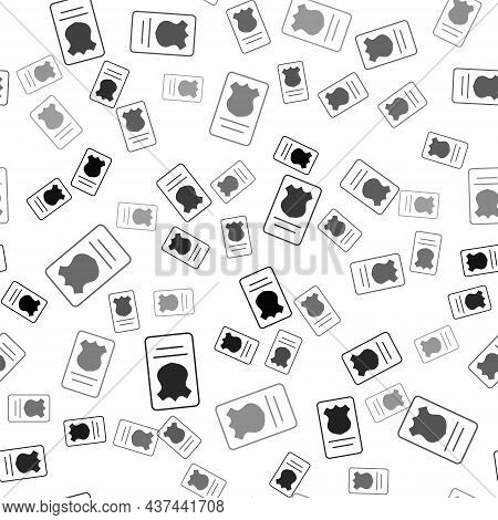 Black Police Badge With Id Case Icon Isolated Seamless Pattern On White Background. Vector