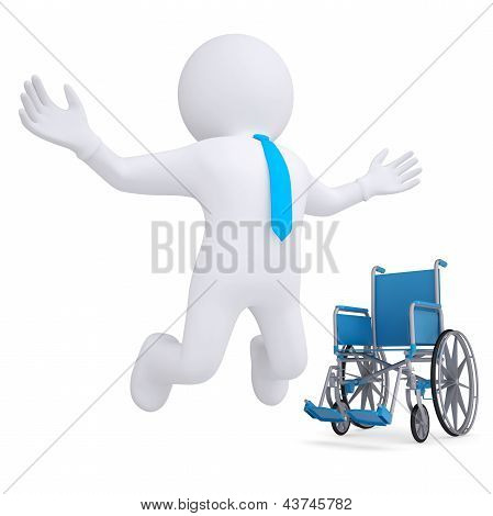 homem branco 3D livrou-se da cadeira de rodas