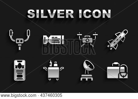 Set Trolley For Food, Rocket, Suitcase, Radar, Mobile With Ticket, Drone Flying, Aircraft Steering H