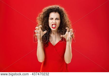 Woman Like Panter Wanting Scratch Eyes Of Enemy. Portrait Of Pissed Angry And Pressured Fed Up Woman