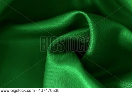 Dark Green Fabric Cloth Texture For Background And Design Art Work, Beautiful Crumpled Pattern Of Si
