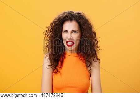 Girl Being Disgusted With Row Food Sticking Out Tongue And Frowning Showing Aversion And Disgust Tal