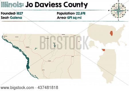 Map On An Old Playing Card Of Jo Daviess County In Illinois, Usa.