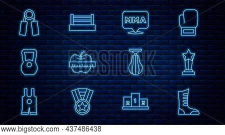 Set Line Sport Boxing Shoes, Award Cup, Fight Club Mma, Apple And Measuring Tape, Kettlebell, Expand