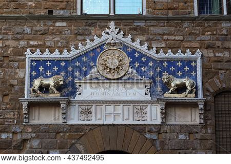 Florence, Italy - September 12, 2018: This Is The Christogram And The Inscription King Of Kings And 