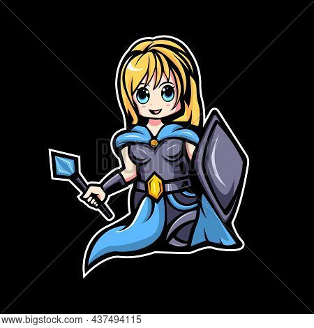 Women Warrior Mascot Logo Design Illustration Vector