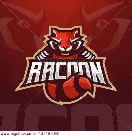 Raccoon Esports Gaming Logo Template With Modern Illustration