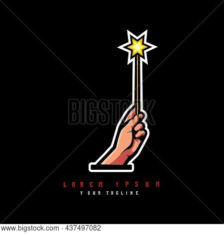 Hand Holding Magic Wand Logo Design Illustration Vector