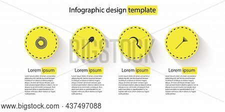 Set Garden Hose Or Fire Hose, Shovel, Sickle And Rake For Leaves. Business Infographic Template. Vec