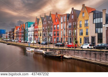 Amersfoort, Netherlands cityscape in the Vathorst district at twilight.