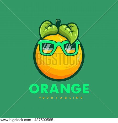 Orange Wearing Glasses Cartoon Mascot Logo Design Illustration Vector