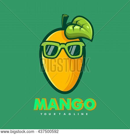 Mango Wearing Glasses Cartoon Mascot Logo Design Illustration Vector