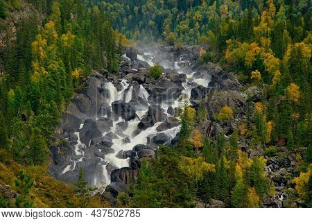 Russia. South Of Western Siberia, Altai Mountains. Cascade Waterfall Uchar On The Chulcha River, Rig