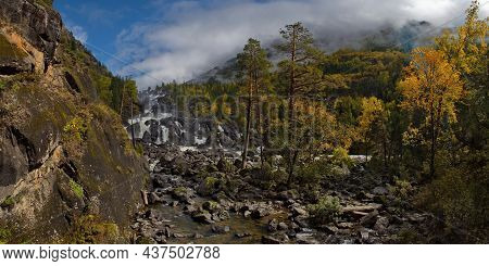 Russia. South Of Western Siberia, Altai Mountains. Cascade Waterfall Uchar On The Chulcha River, Rig