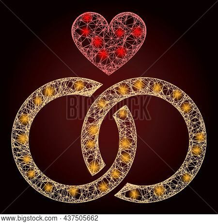 Flare Net Mesh Romantic Rings With Lightspots On A Dark Red Gradiented Background. Vector Frame Crea