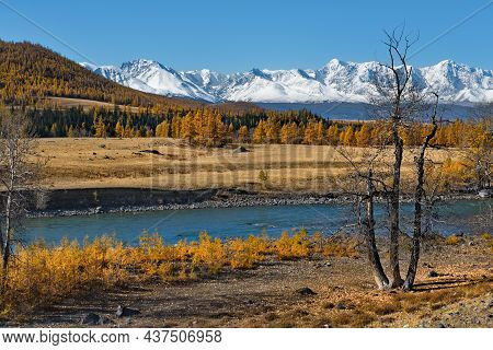 Russia. The South Of Western Siberia, The Altai Mountains. Autumn On The Chuya River At The Foot Of 