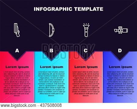 Set Line Shotgun, Bow, Flashlight And Sniper Optical Sight. Business Infographic Template. Vector