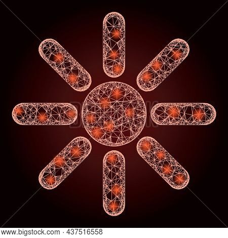 Illuminated Crossing Mesh Sun Rays With Lightspots On A Dark Red Gradiented Background. Vector Carca