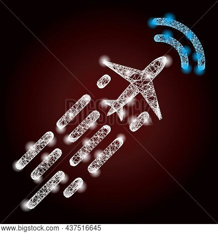 Constellation Crossing Mesh Supersonic Airplane Flight With Glowing Spots On A Dark Red Gradient Bac