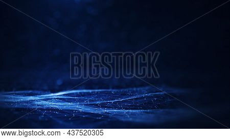 Polygon Abstract Background Concept Of Interconnected Dots And Lines With A Dark Background And Empt