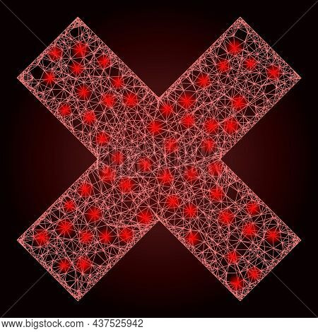 Constellation Wire Frame X-cross With Light Spots On A Dark Red Gradient Background. Vector Frame Ba