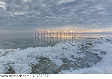 Sunrise In Winter. Razim Lake. Danube Delta, Romania