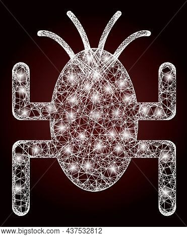 Constellation Net Mesh Bug Tick With Lightspots On A Dark Red Gradient Background. Vector Grid Based