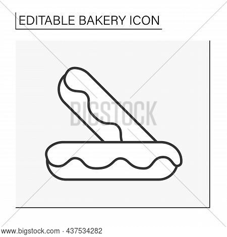 Baking Line Icon. Eclair Dessert. Choux Pastry Filled With Cream And Chocolate Icing.bakery Concept.