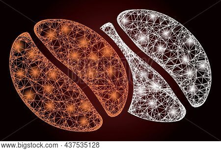 Flare Wire Frame Coffee Beans With Light Spots On A Dark Red Gradiented Background. Vector Frame Bas