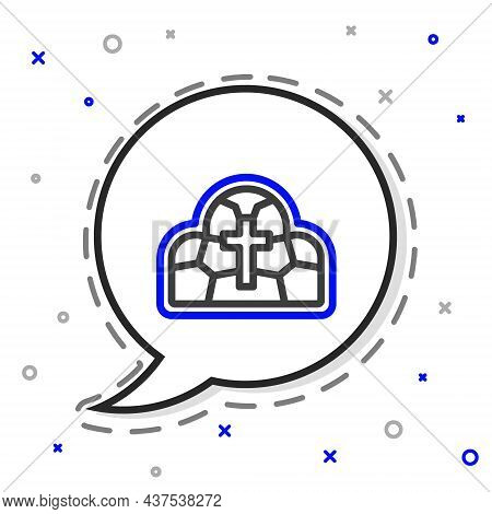 Line Stained Glass Ancient Cathedral, Temple, Church Icon Isolated On White Background. Colorful Out