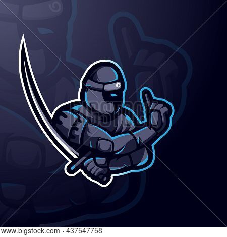 Ninja With Sword Mascot Logo Design Illustration Vector
