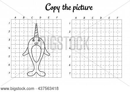 Copy The Picture. Draw By Grid. Coloring Book Pages For Kids. Handwriting Practice, Drawing Skills T