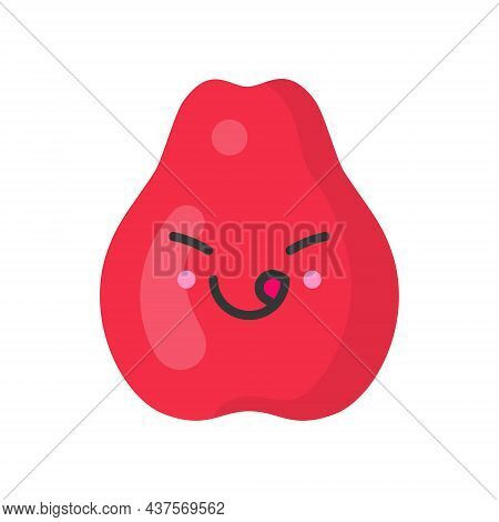 Cute Smiling Exotic Rose Apple Or Chompu, Isolated Colorful Vector Fruit Icon
