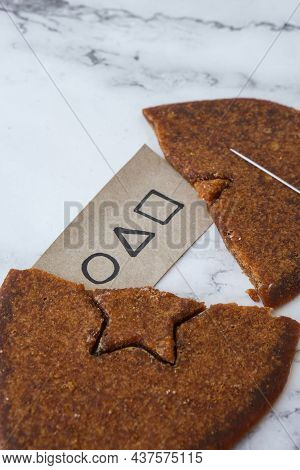 Kiev Ukraine - October 2021 Squid Game Invitation Card Star Shape Homemade Sugar Candy. Playing Kore
