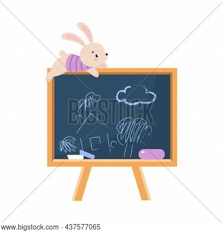 Chalkboard With Fluffy Hare On Top As Colorful Kids Toy Vector Illustration