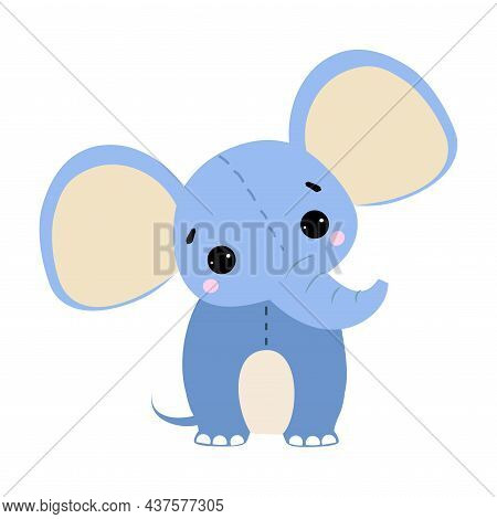 Fluffy Blue Elephant With Trunk As Kids Toy Vector Illustration