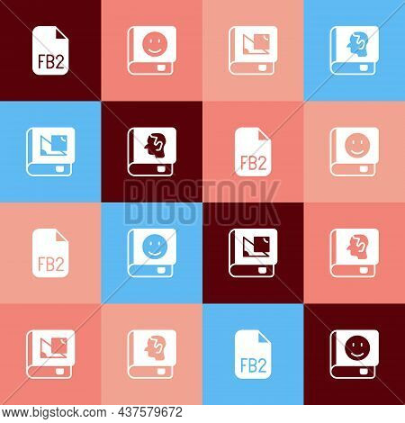 Set Pop Art Fb2 File, Book, About Geometry And Law Book Icon. Vector