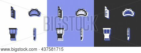 Set Flute, Keytar, African Percussion Drum And Tambourine Icon. Vector