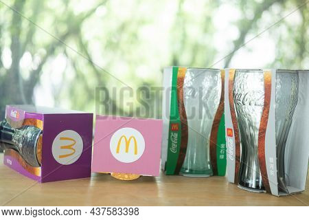 Samut Prakan, Thailand - October 27, 2021 : Coca Cola Coke Glass Collection Limited Edition By Mcdon
