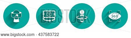 Set Virtual Reality Glasses, 3d Modeling, Vr Controller Game And 360 Degree View Icon With Long Shad