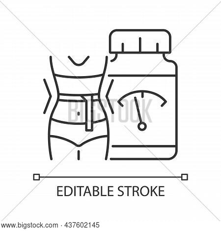 Supplements For Weight Loss Linear Icon. Dietary Snacks. Pills For Staying Healthy And Fit. Thin Lin