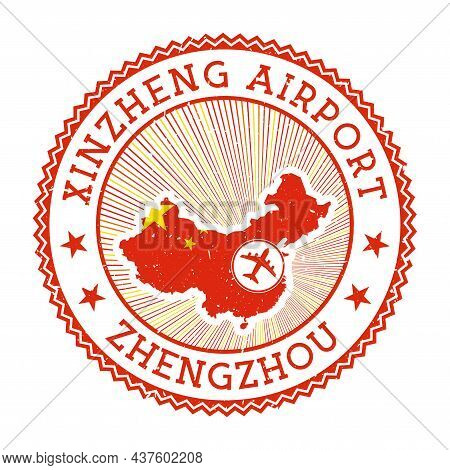 Xinzheng Airport Zhengzhou Stamp. Airport Logo Vector Illustration. Zhengzhou Aeroport With Country